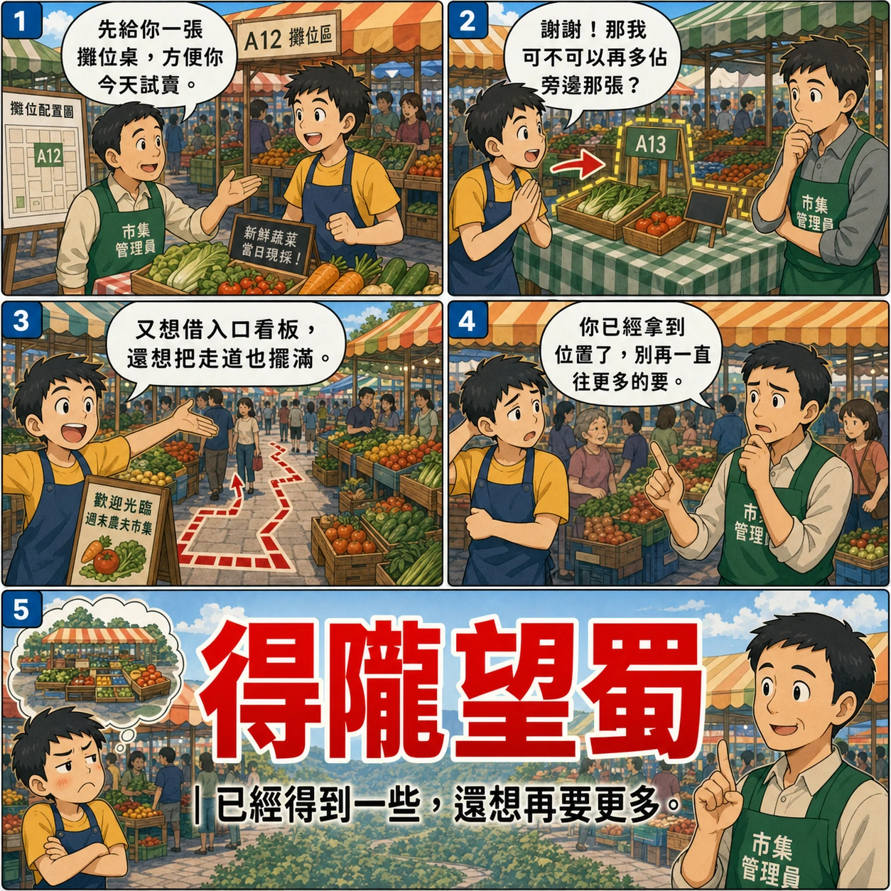 得隴望蜀的 AI 生成成語漫畫