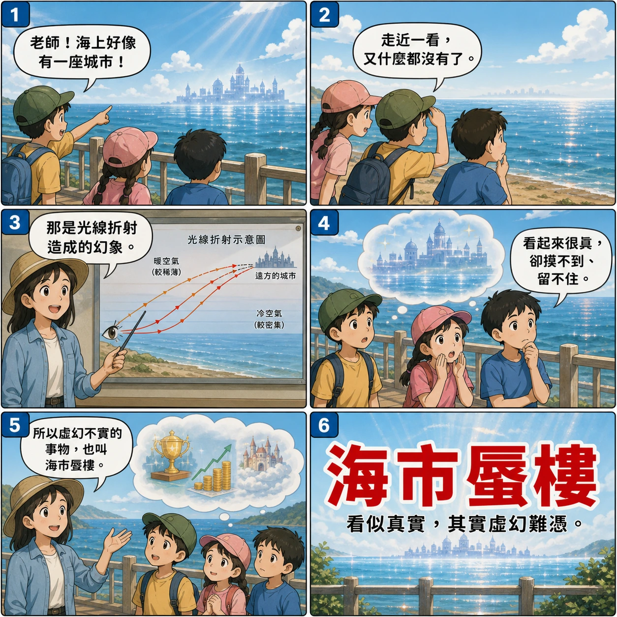 海市蜃樓的 AI 生成成語漫畫