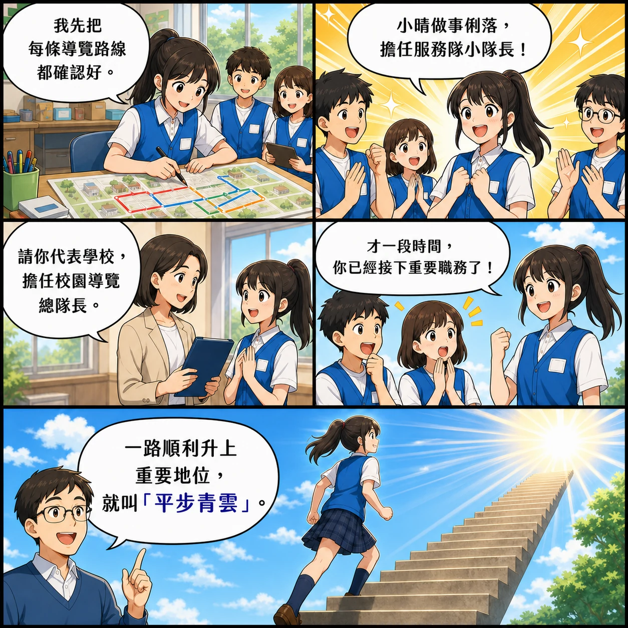 平步青雲的 AI 生成成語漫畫