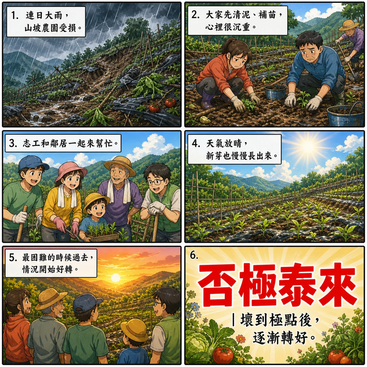 否極泰來的 AI 生成成語漫畫