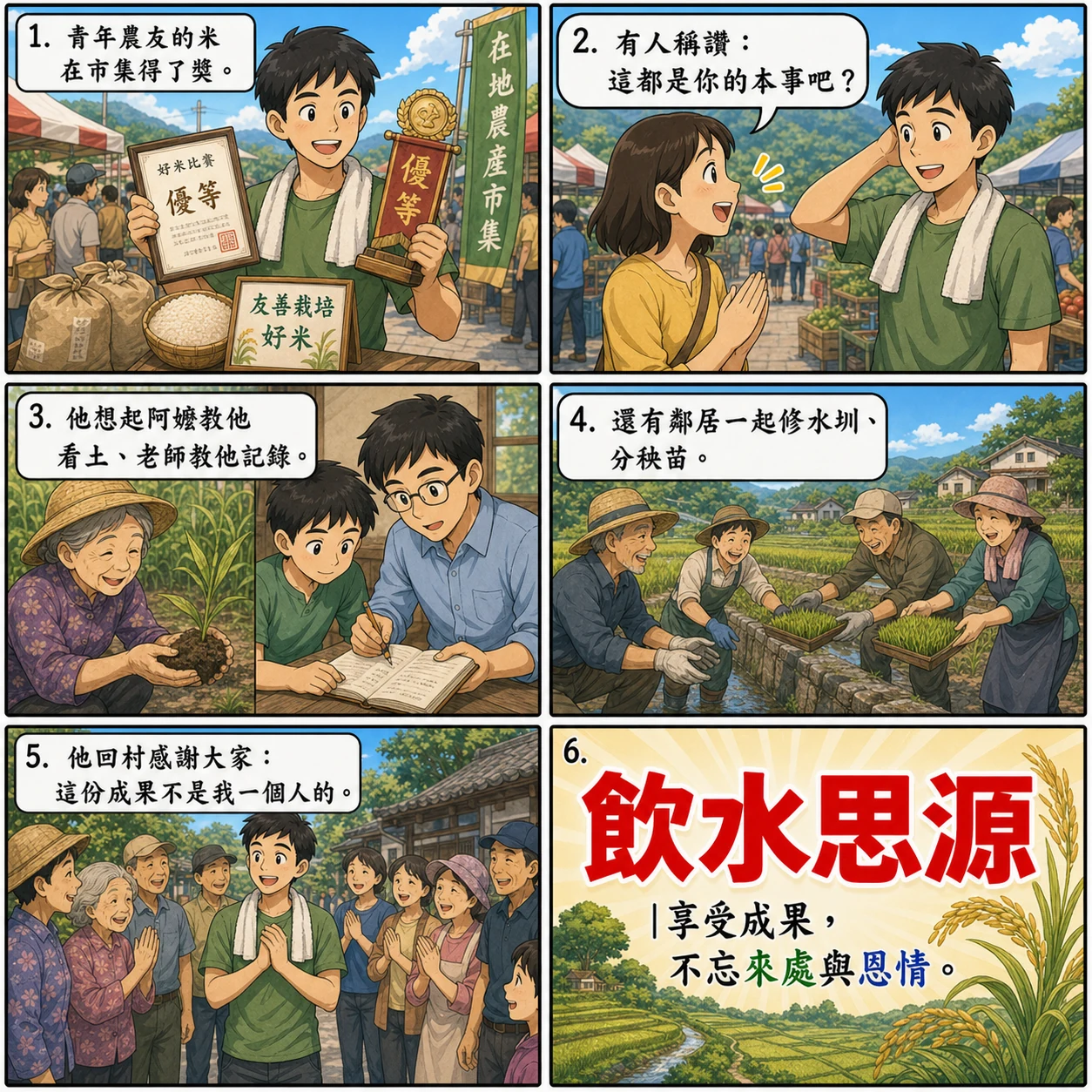 飲水思源的 AI 生成成語漫畫