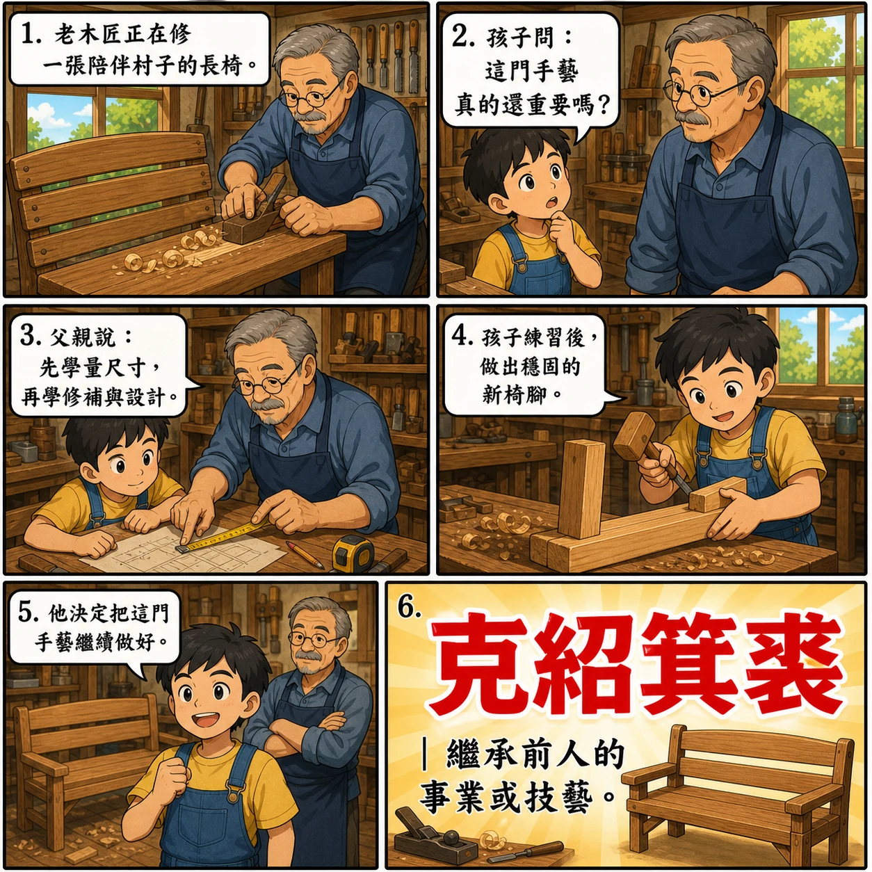 克紹箕裘的 AI 生成成語漫畫