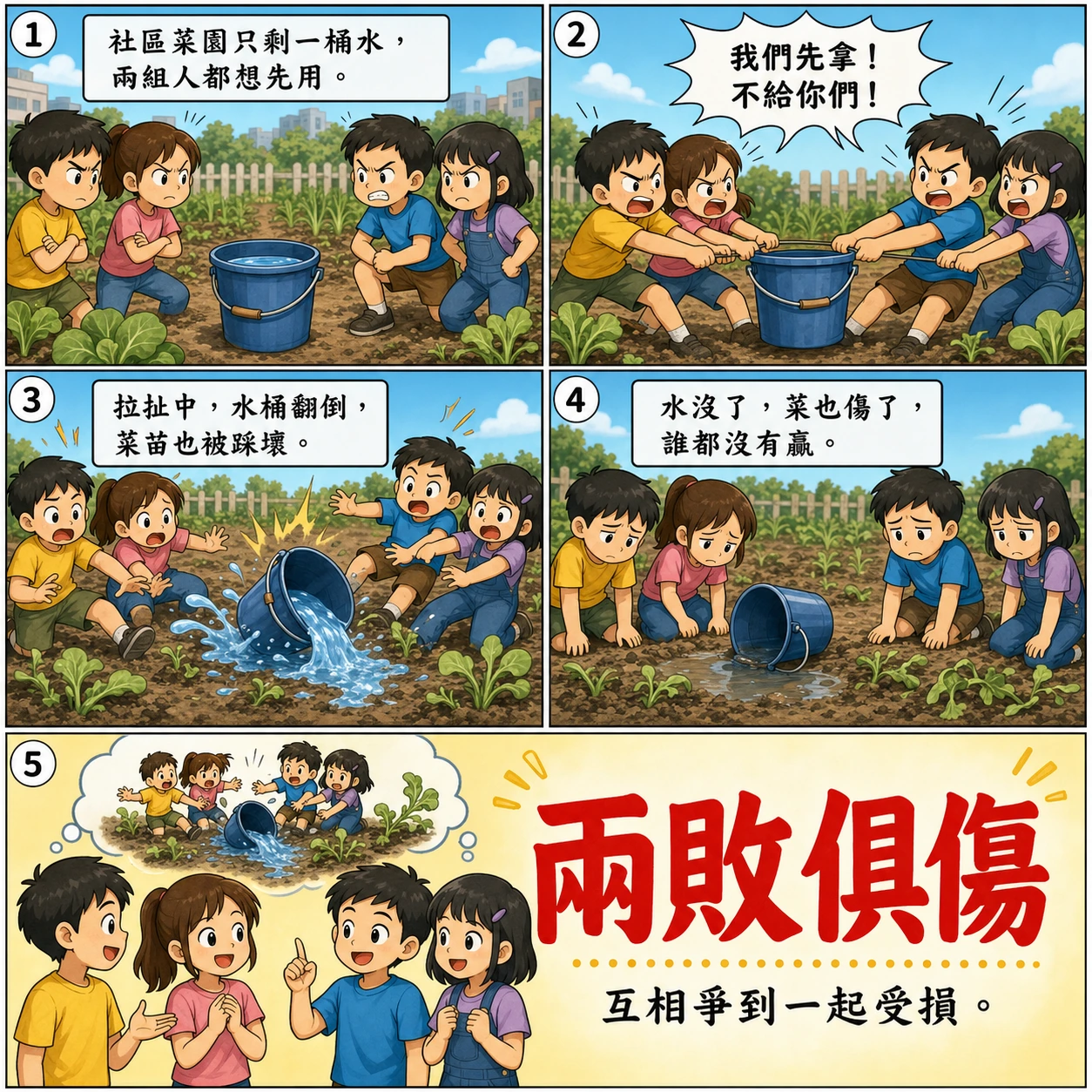 兩敗俱傷的 AI 生成成語漫畫