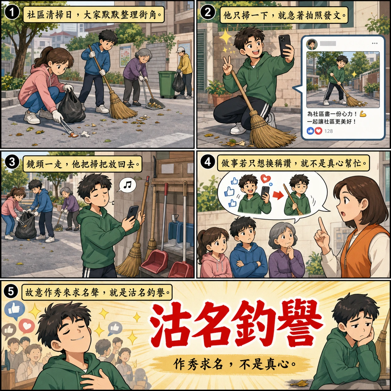 沽名釣譽的 AI 生成成語漫畫