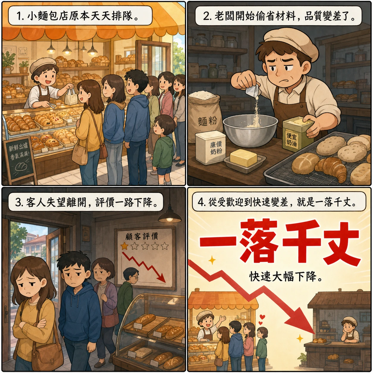 一落千丈的 AI 生成成語漫畫