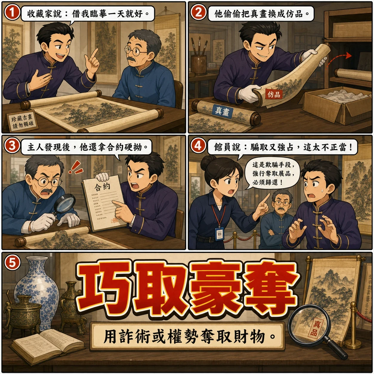 巧取豪奪的 AI 生成成語漫畫