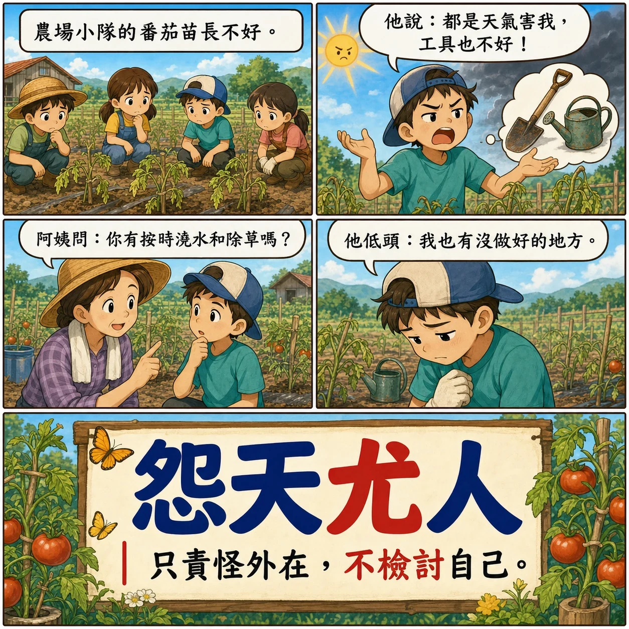 怨天尤人的 AI 生成成語漫畫