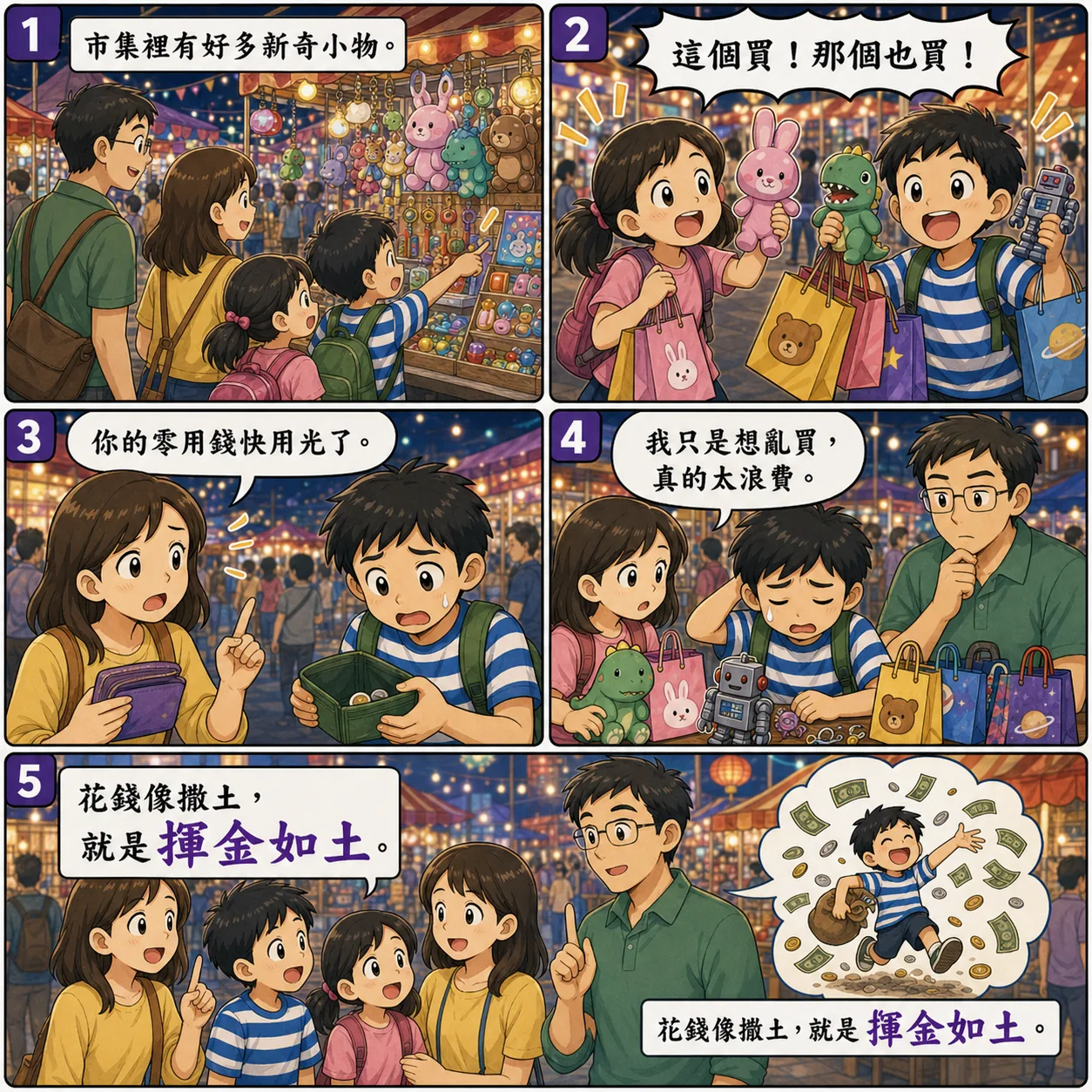 揮金如土的 AI 生成成語漫畫