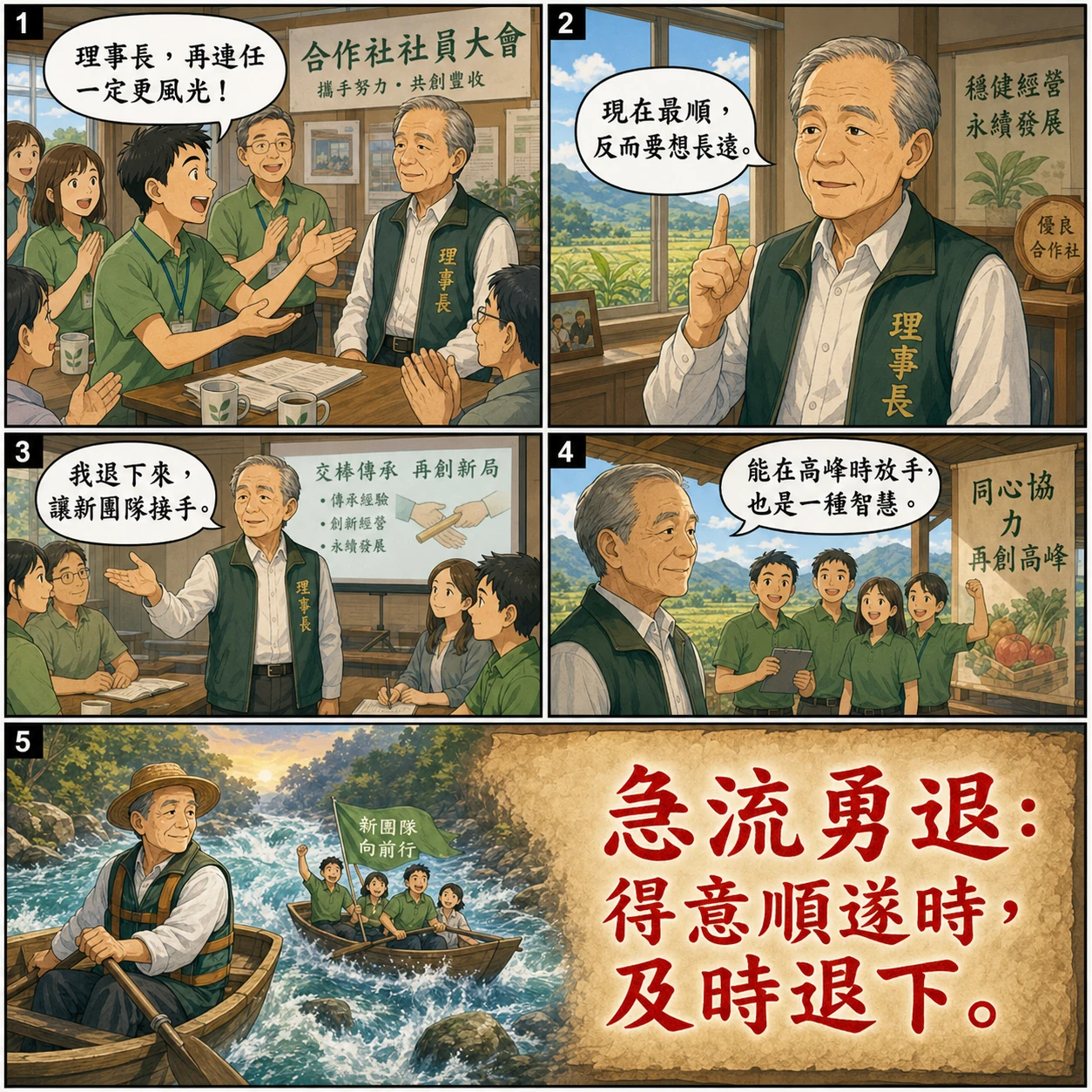 急流勇退的 AI 生成成語漫畫