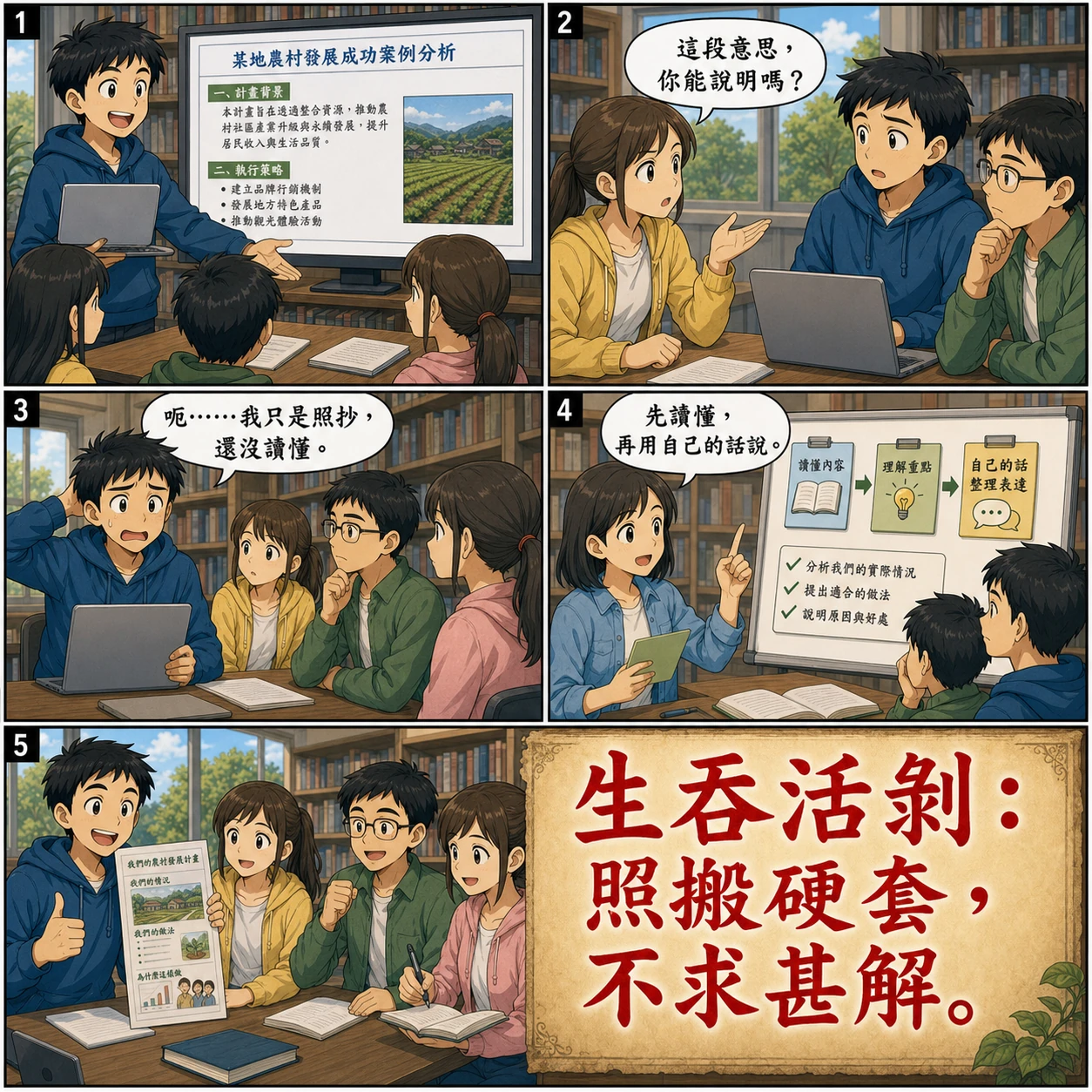 生吞活剝的 AI 生成成語漫畫