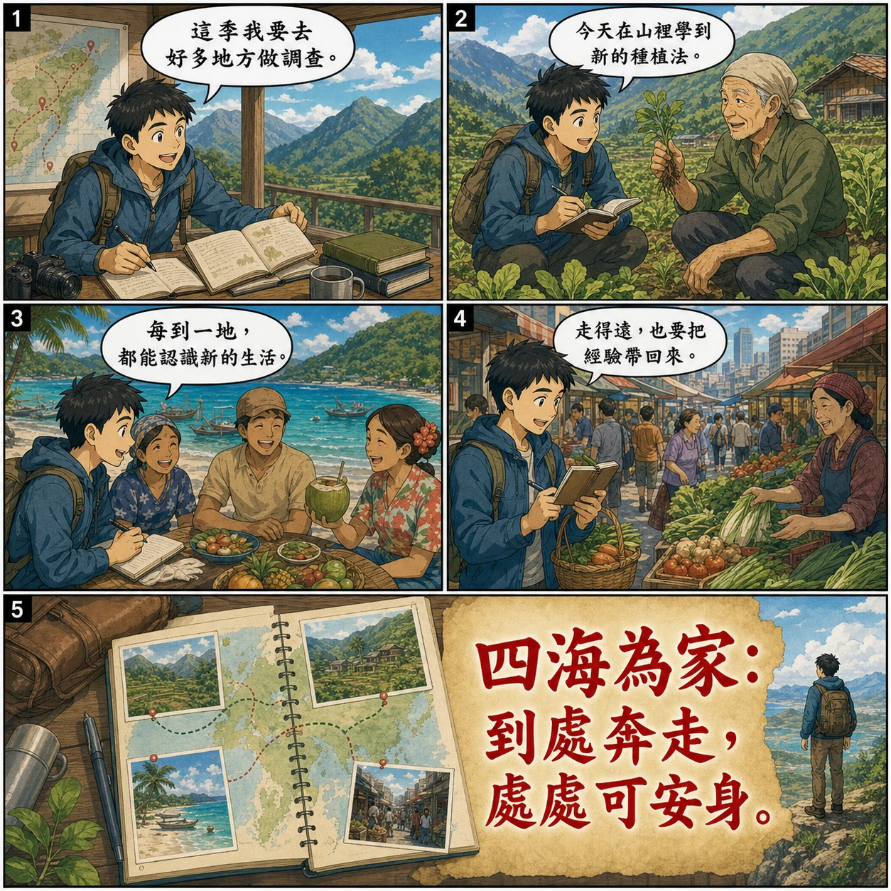 四海為家的 AI 生成成語漫畫