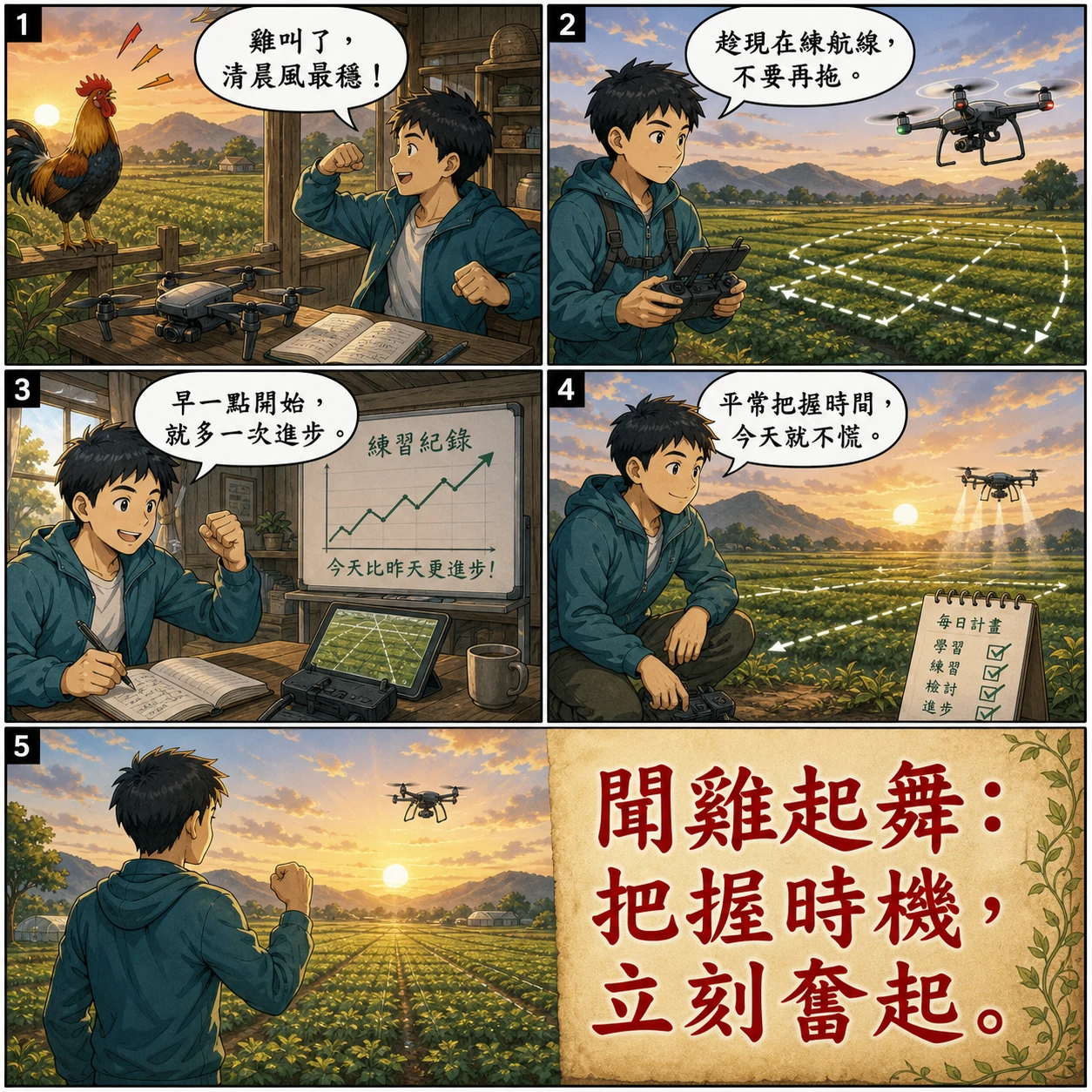 聞雞起舞的 AI 生成成語漫畫
