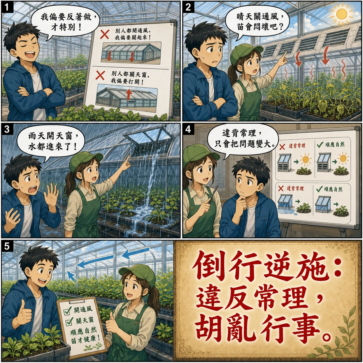 倒行逆施的 AI 生成成語漫畫