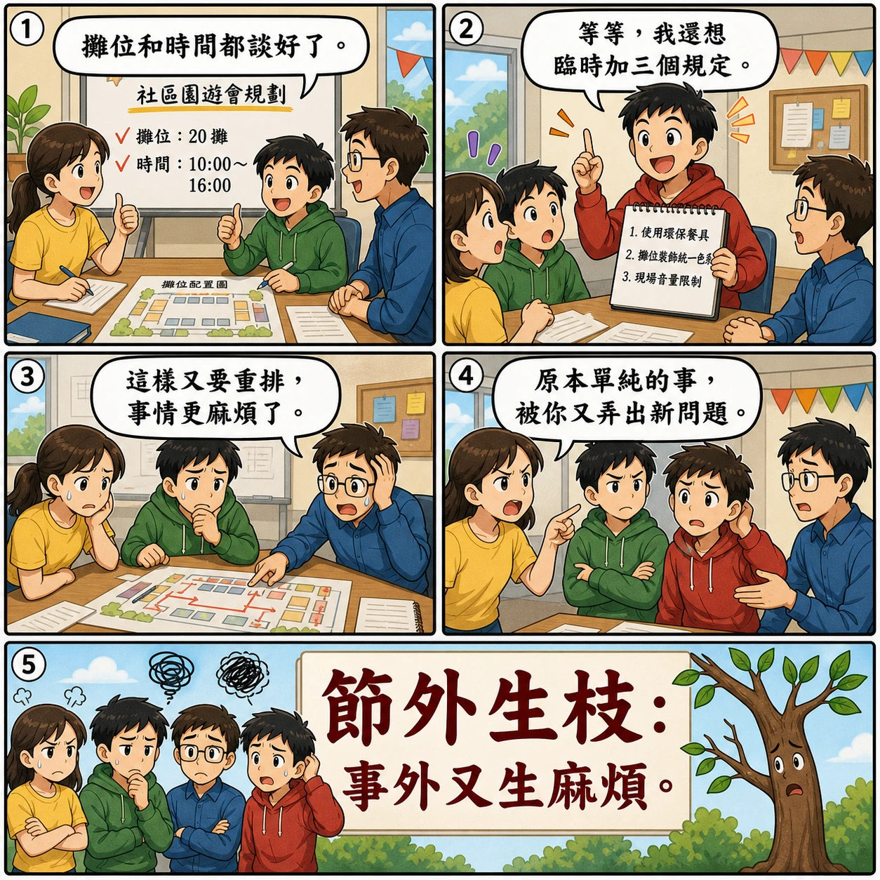 節外生枝的 AI 生成成語漫畫