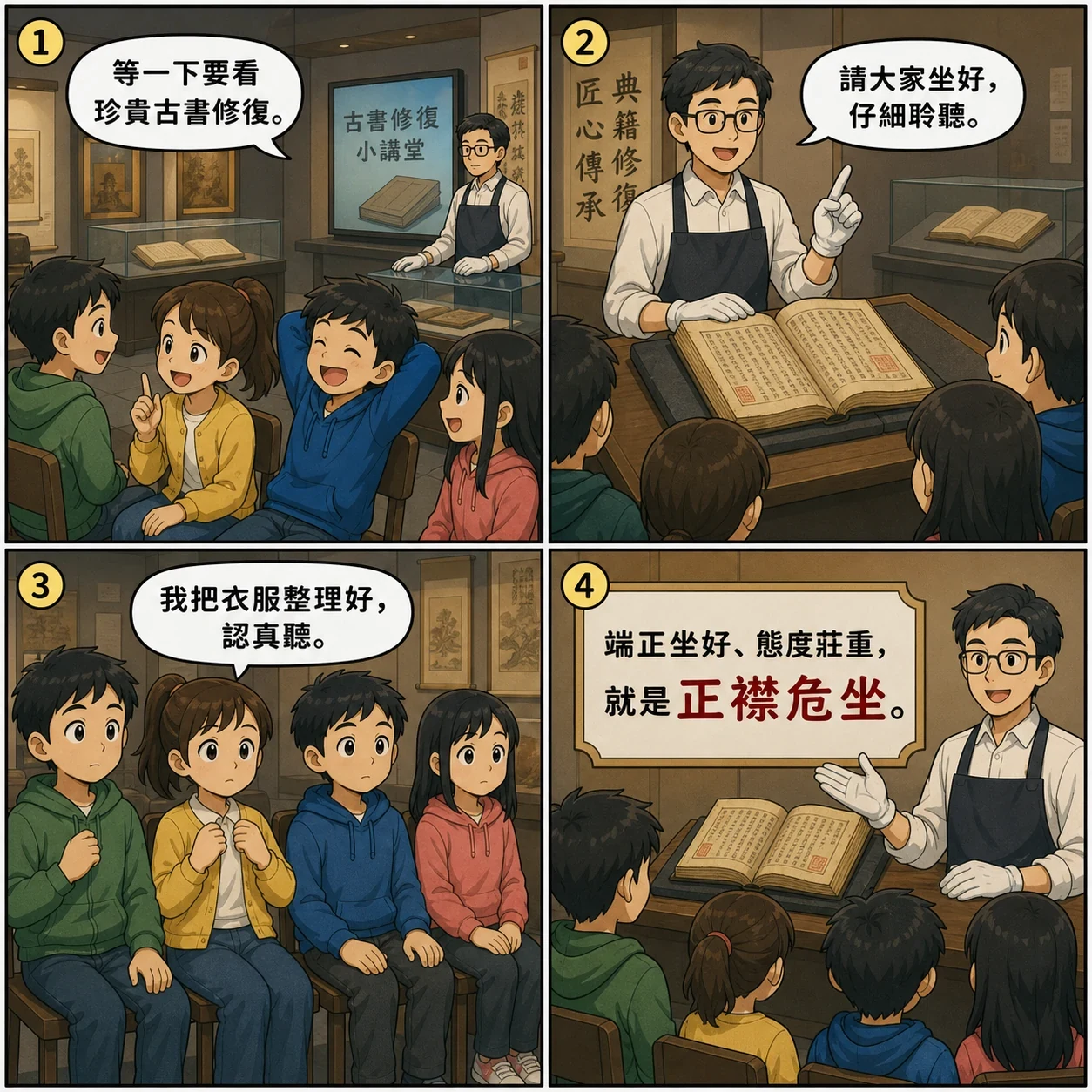 正襟危坐的 AI 生成成語漫畫
