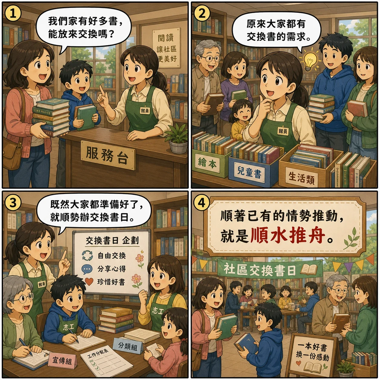 順水推舟的 AI 生成成語漫畫