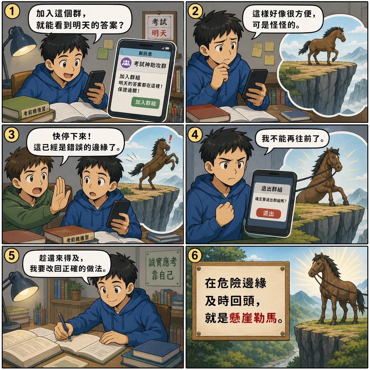 懸崖勒馬的 AI 生成成語漫畫