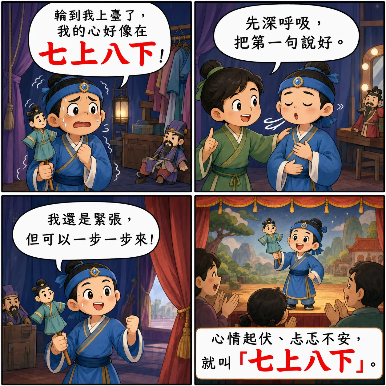 七上八下的 AI 生成成語漫畫