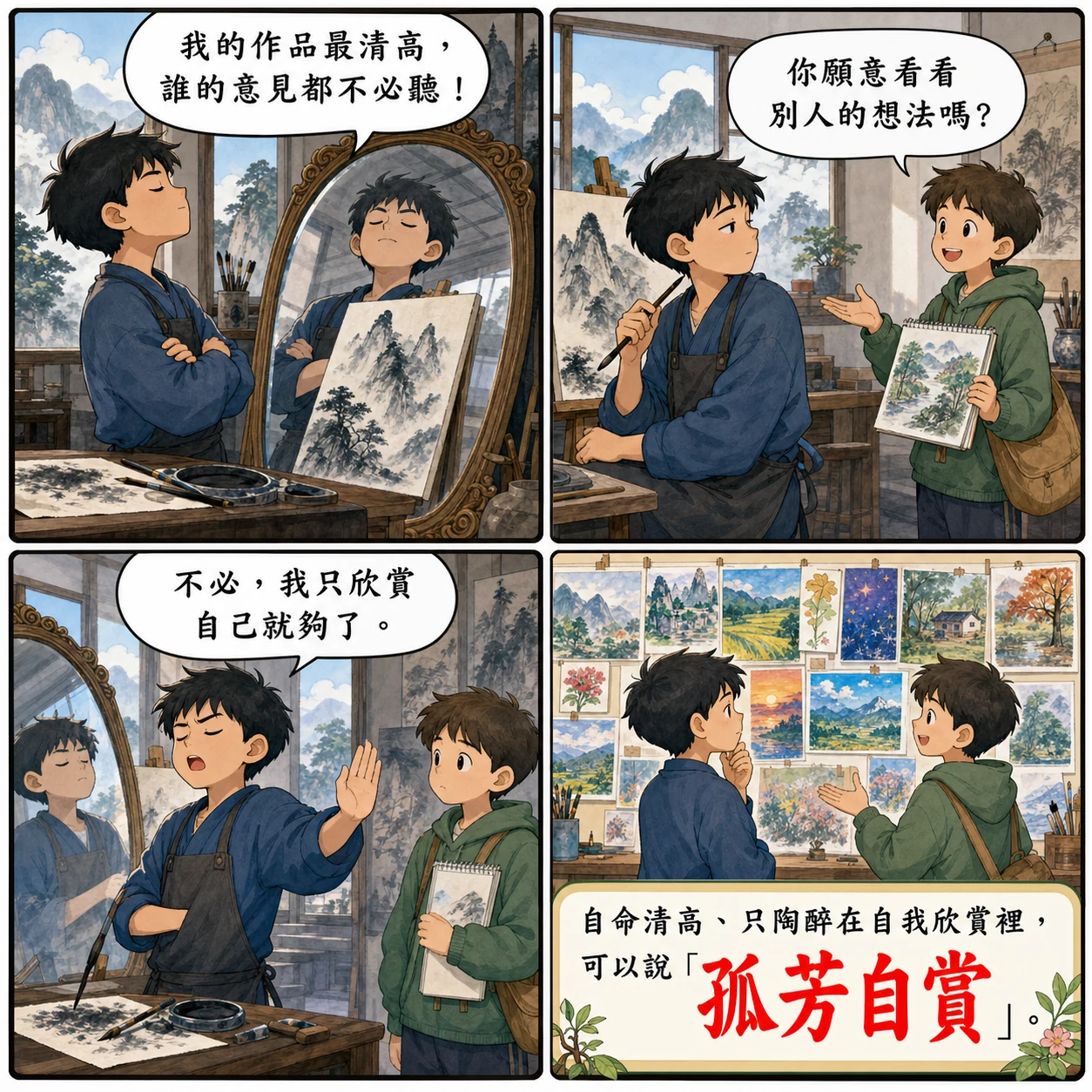 孤芳自賞的 AI 生成成語漫畫