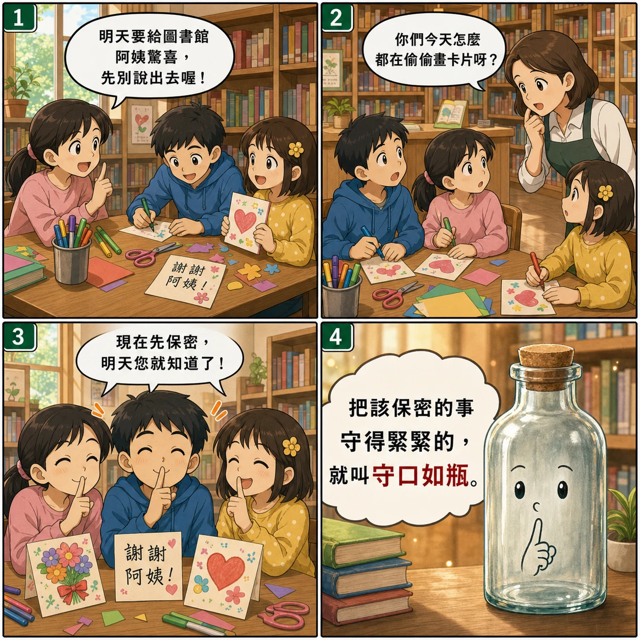 守口如瓶的 AI 生成成語漫畫