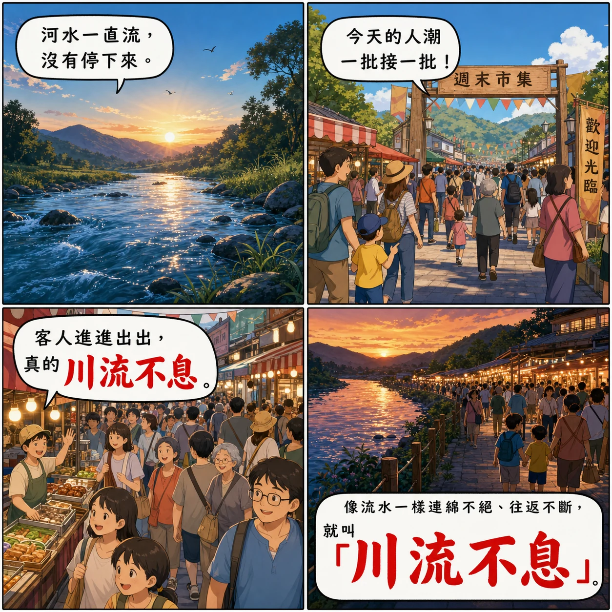 川流不息的 AI 生成成語漫畫