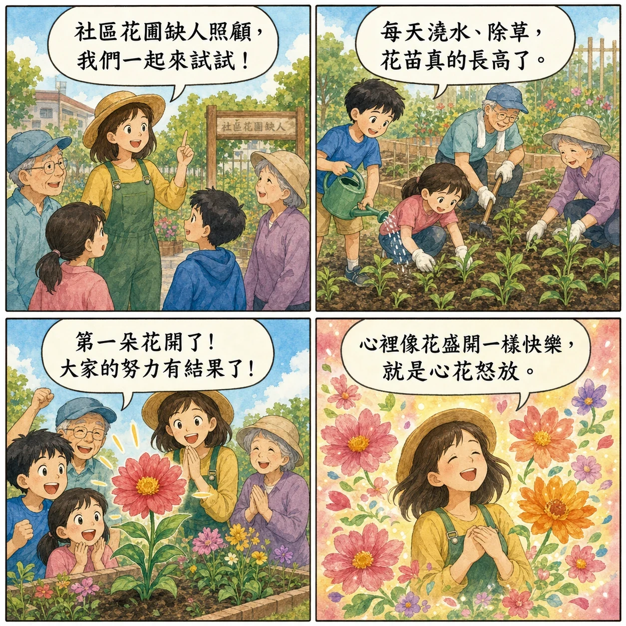 心花怒放的 AI 生成成語漫畫