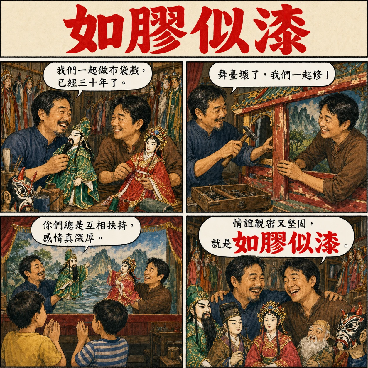 如膠似漆的 AI 生成成語漫畫