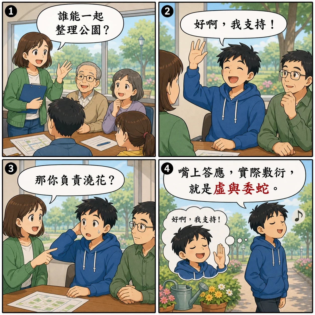 虛與委蛇的 AI 生成成語漫畫