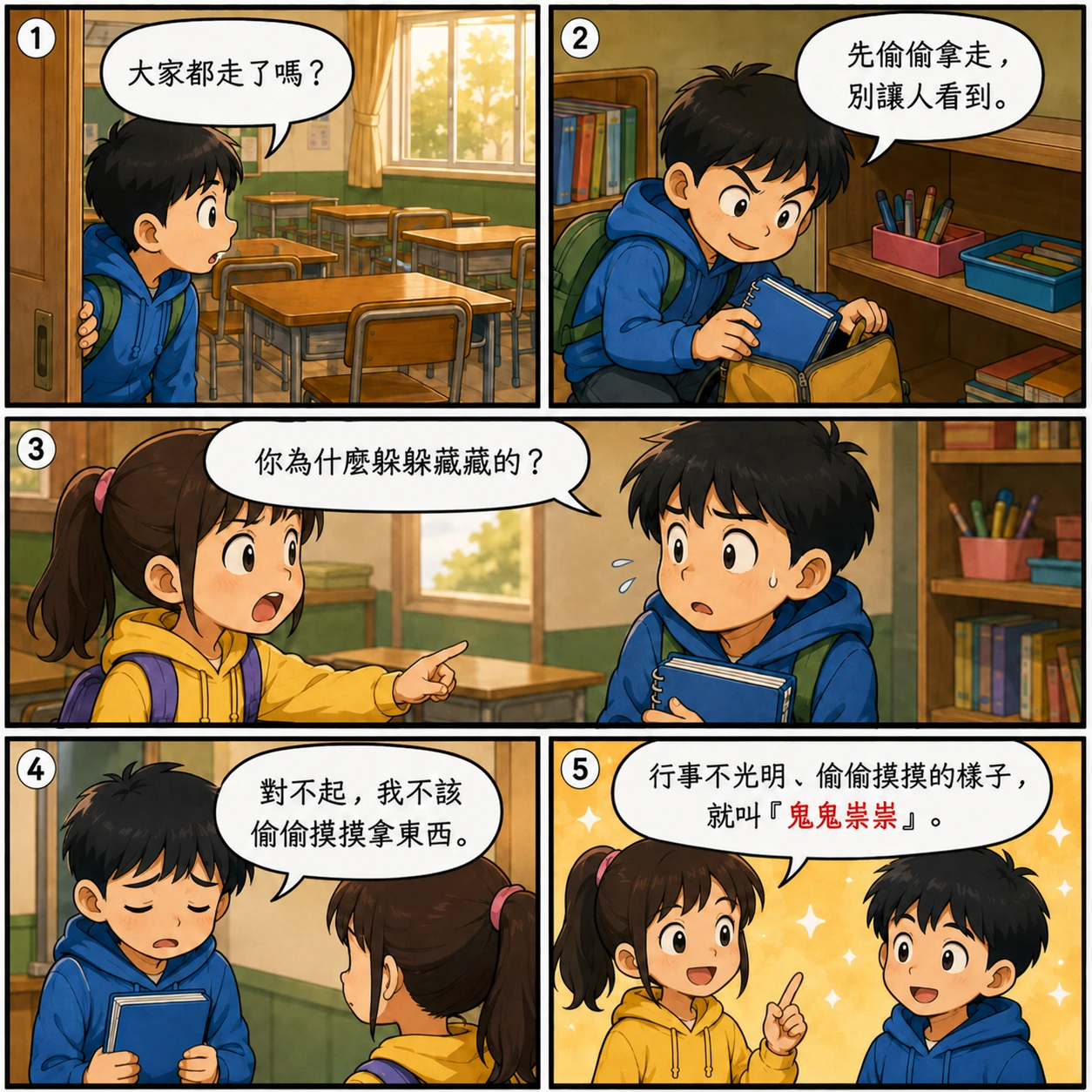 鬼鬼祟祟的 AI 生成成語漫畫