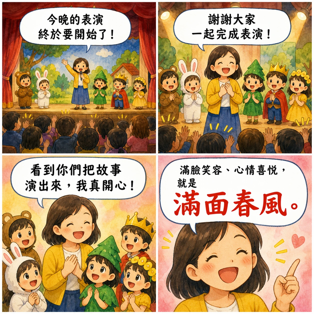 滿面春風的 AI 生成成語漫畫
