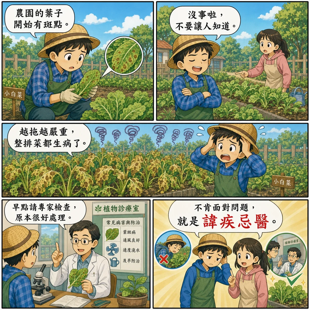 諱疾忌醫的 AI 生成成語漫畫