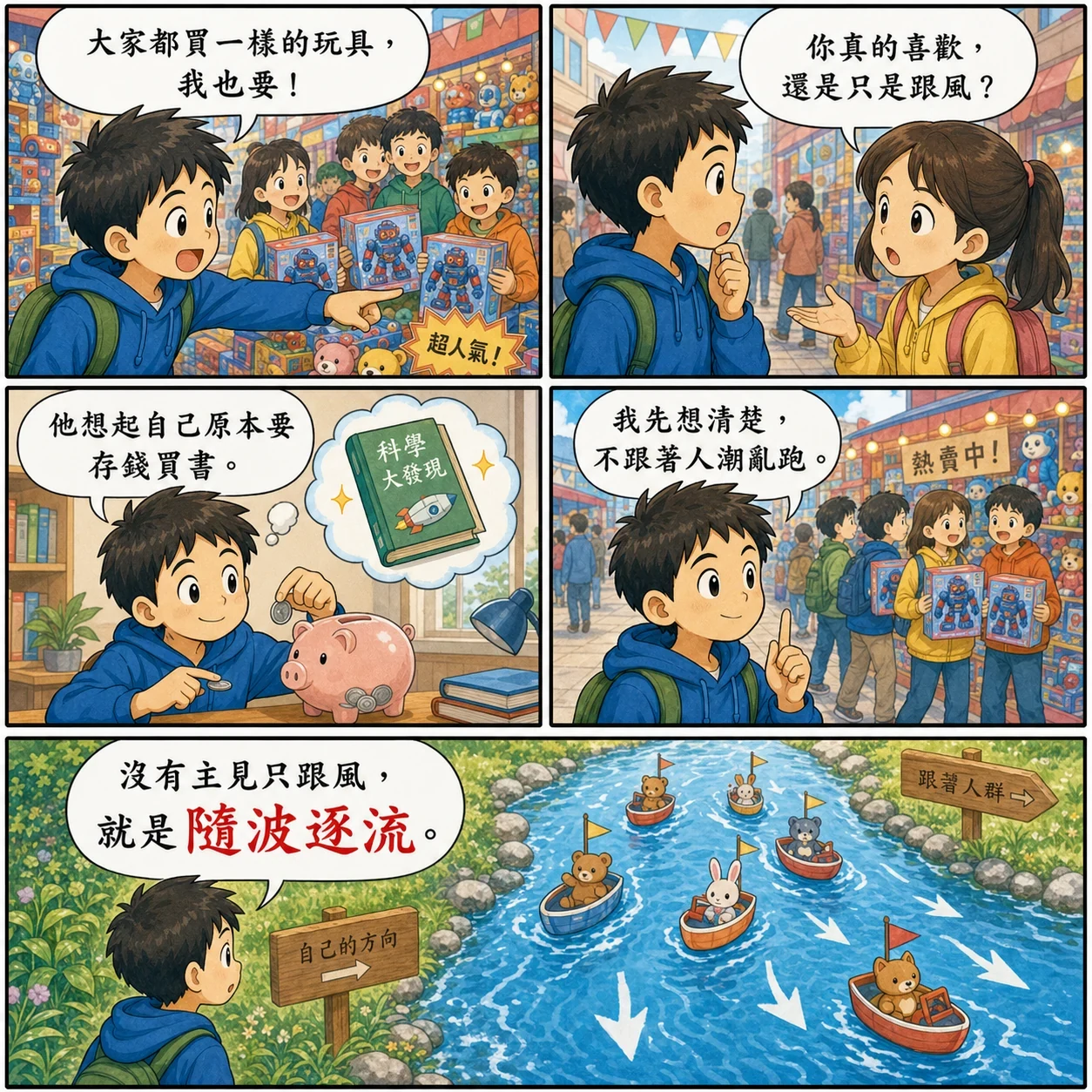 隨波逐流的 AI 生成成語漫畫