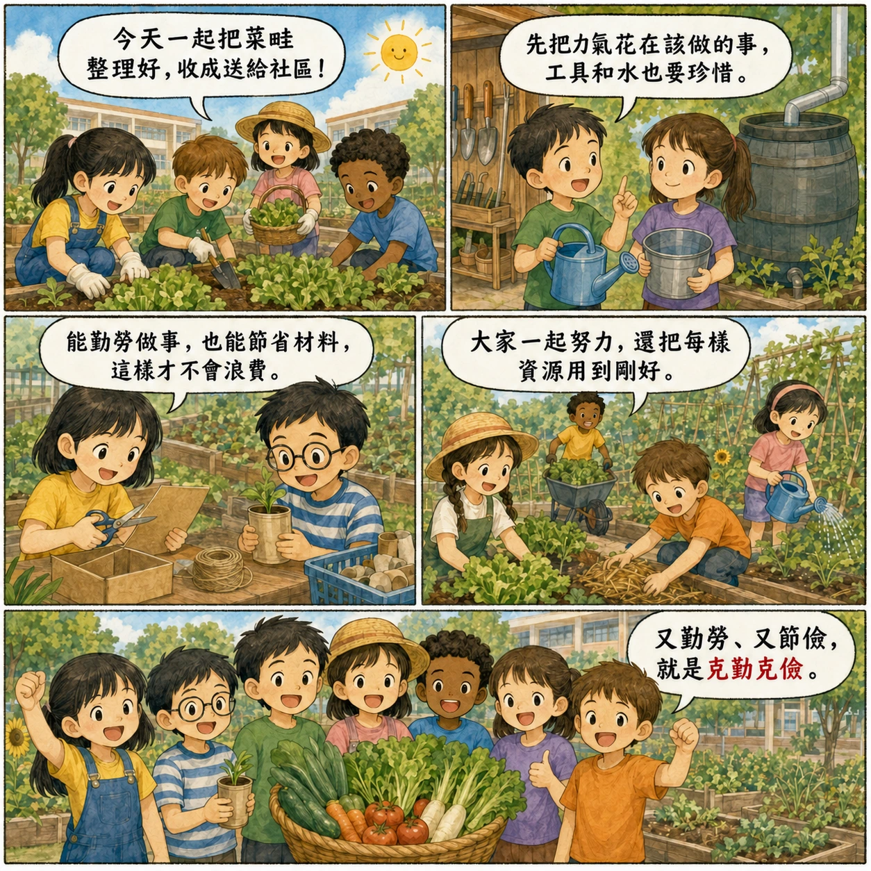 克勤克儉的 AI 生成成語漫畫