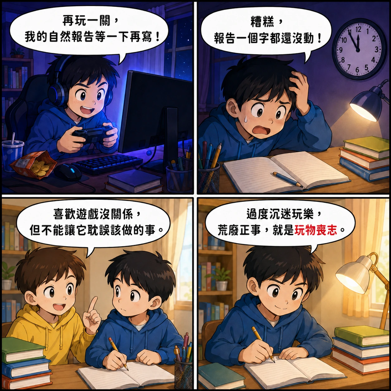 玩物喪志的 AI 生成成語漫畫