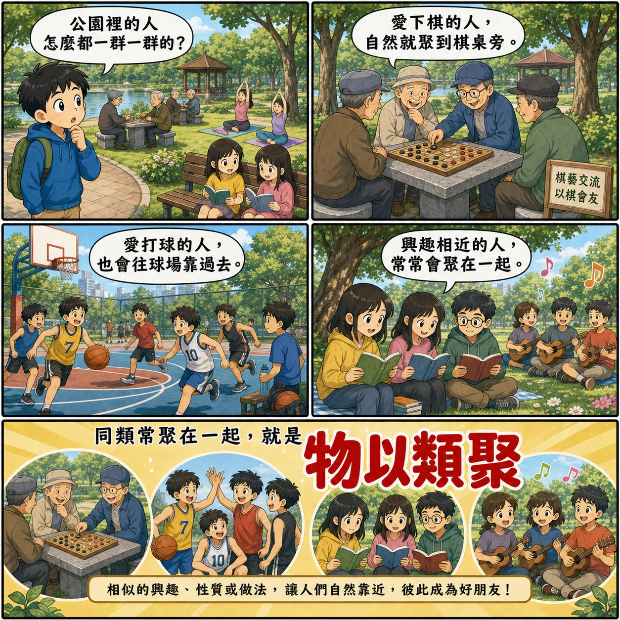物以類聚的 AI 生成成語漫畫