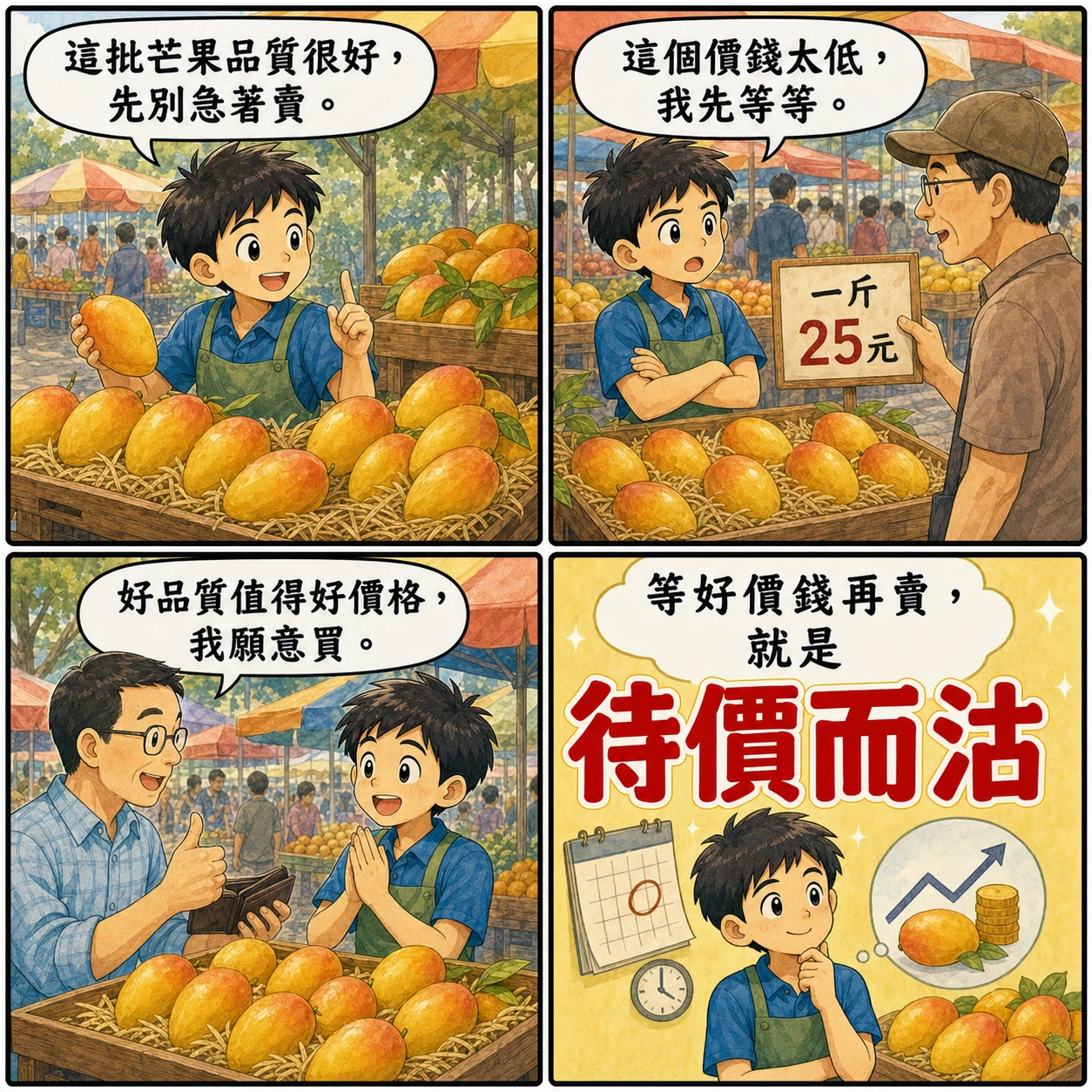 待價而沽的 AI 生成成語漫畫