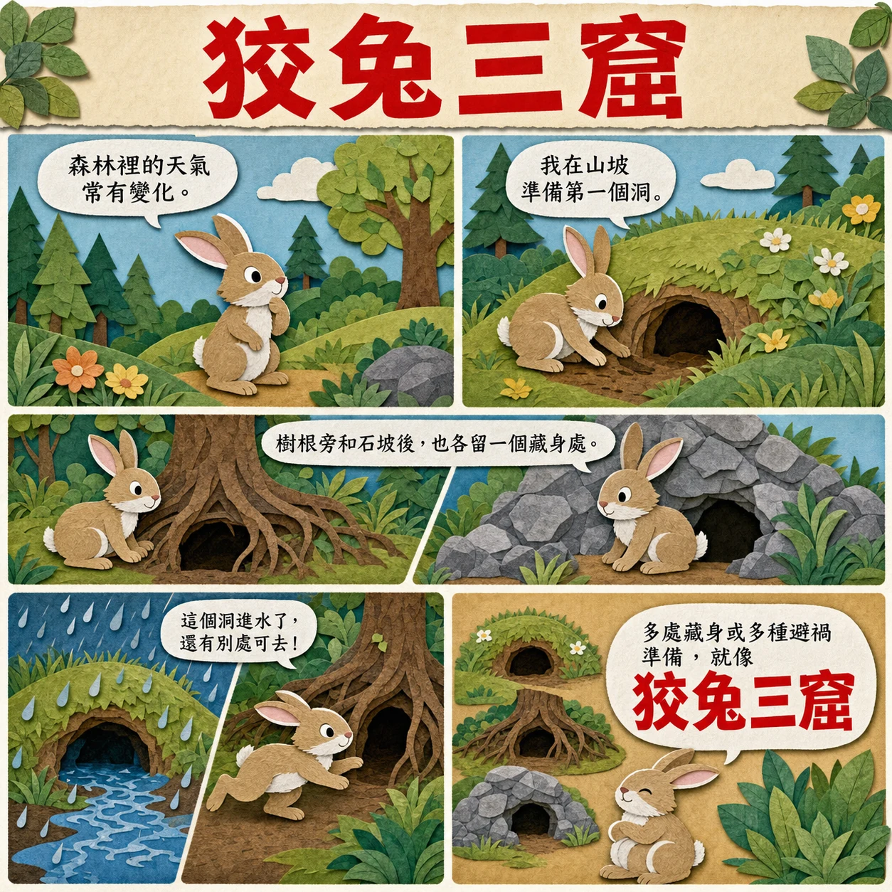 狡兔三窟的 AI 生成成語漫畫