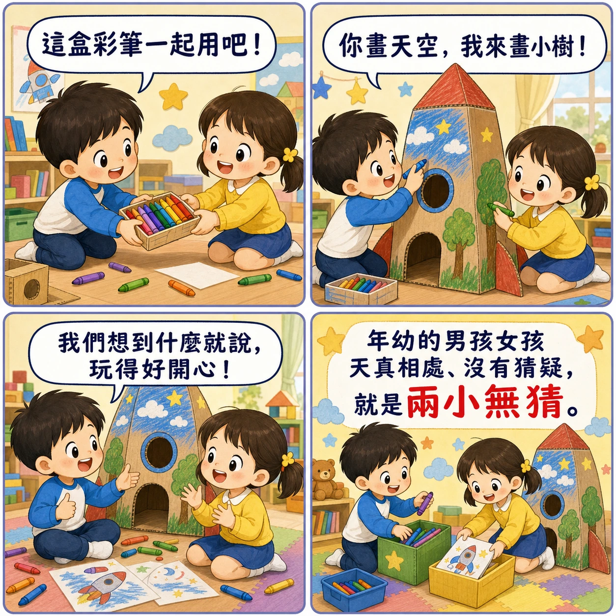 兩小無猜的 AI 生成成語漫畫