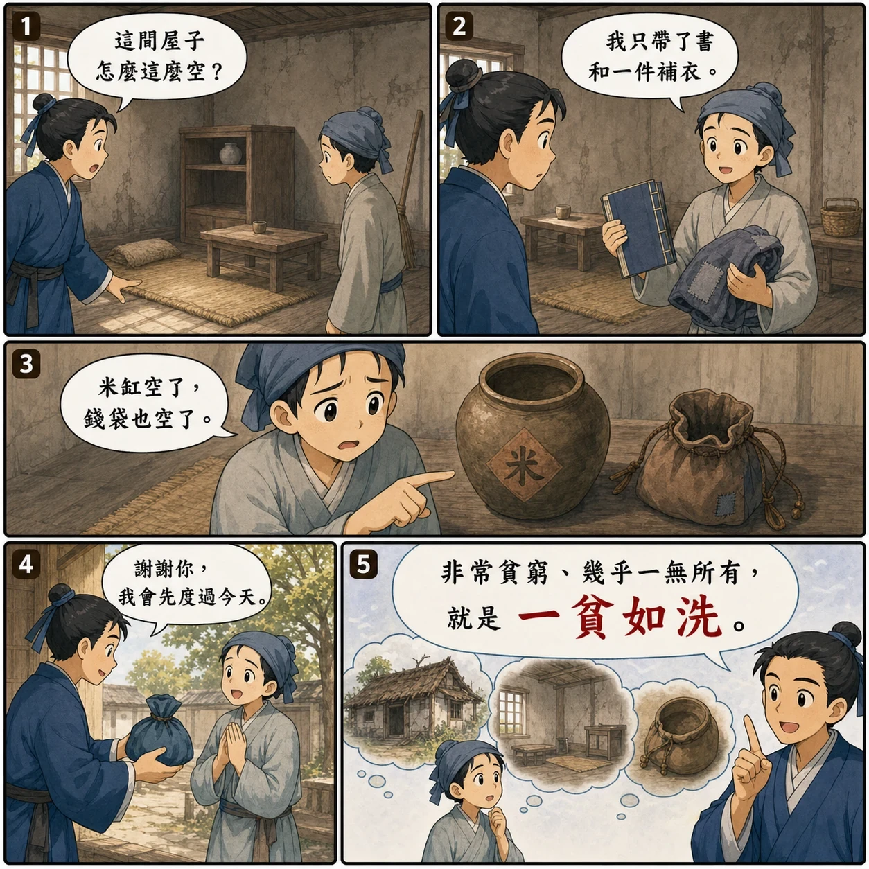 一貧如洗的 AI 生成成語漫畫