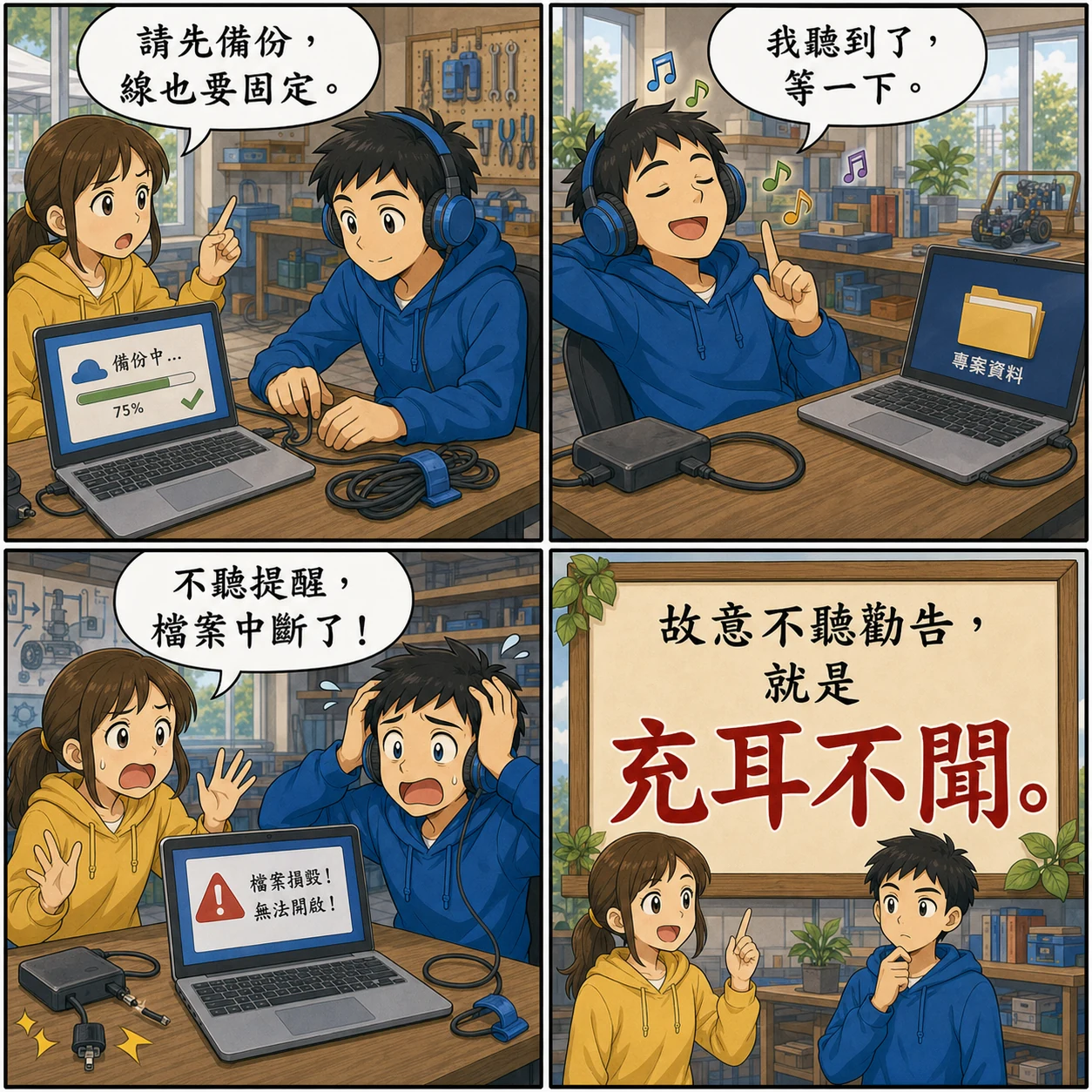 充耳不聞的 AI 生成成語漫畫