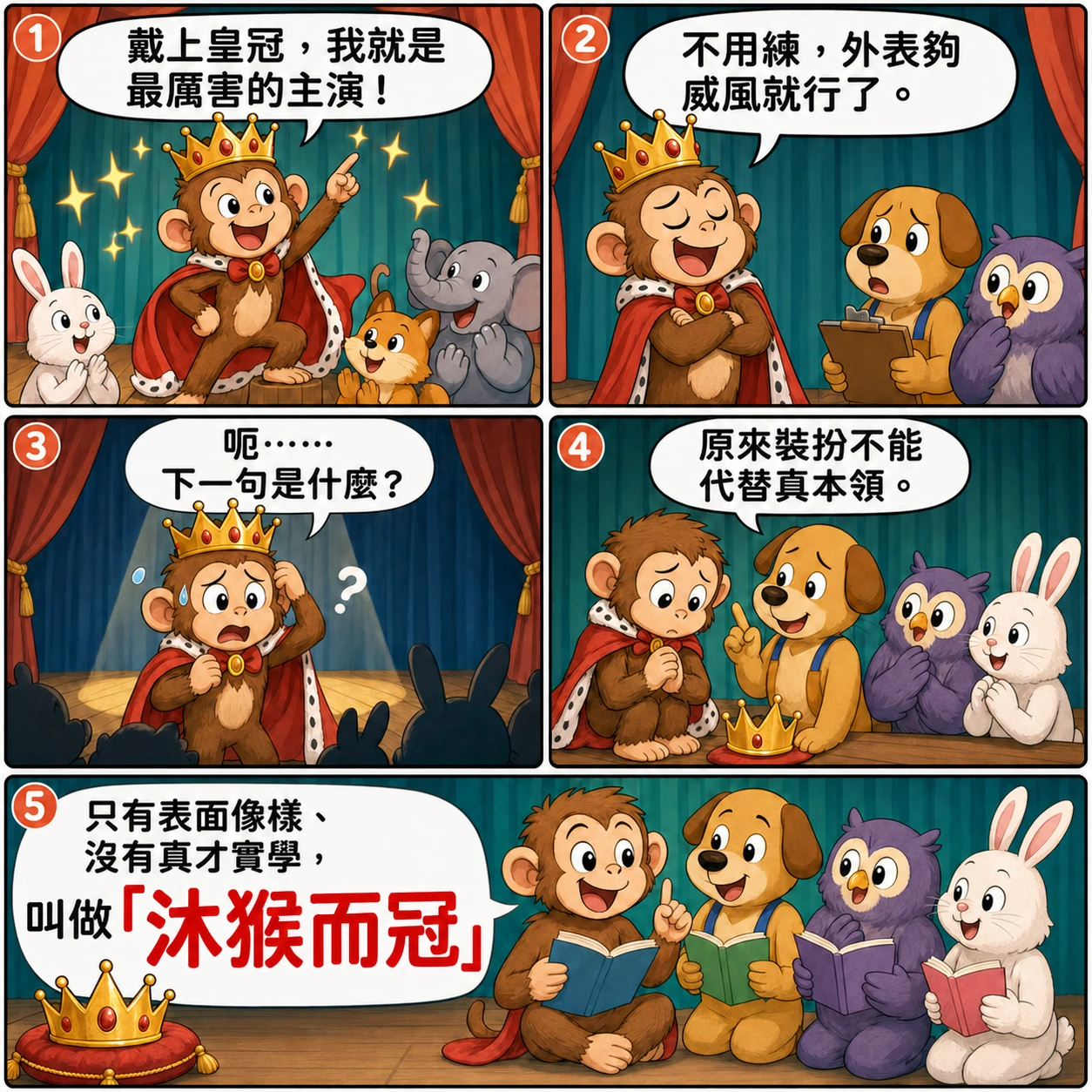 沐猴而冠的 AI 生成成語漫畫