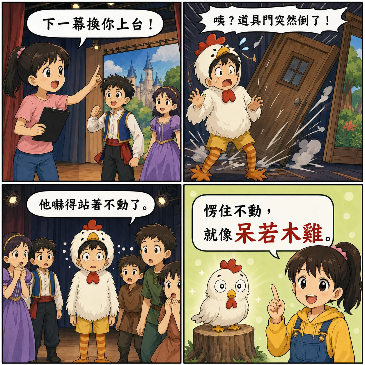 呆若木雞的 AI 生成成語漫畫