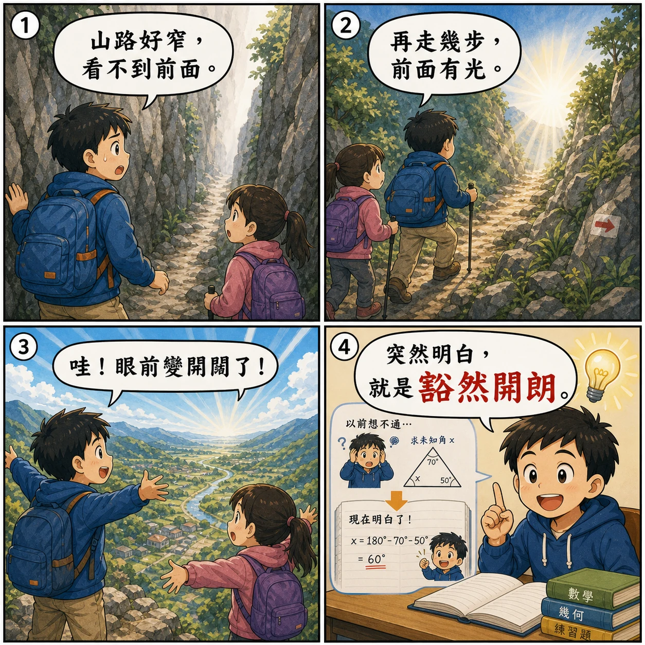 豁然開朗的 AI 生成成語漫畫
