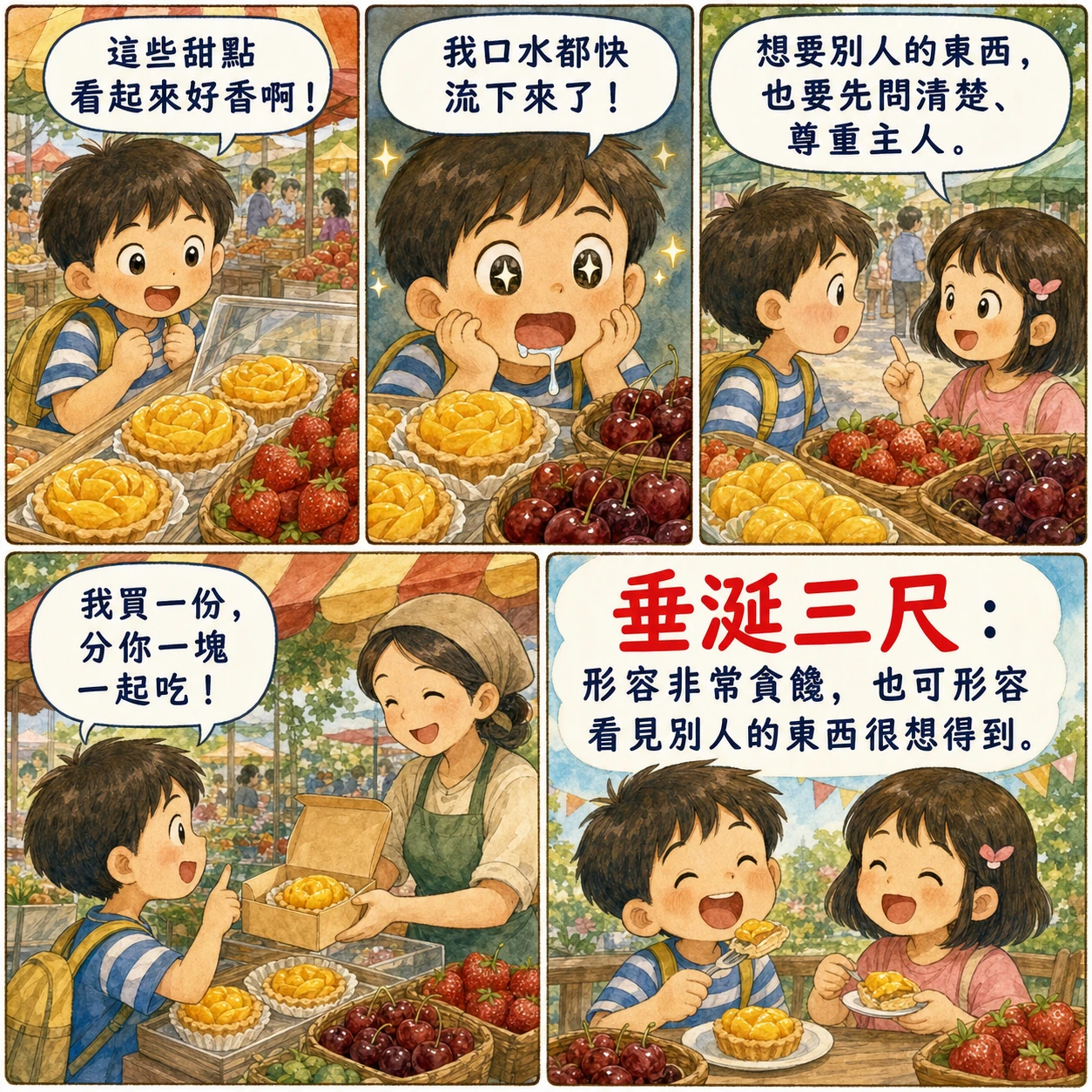 垂涎三尺的 AI 生成成語漫畫