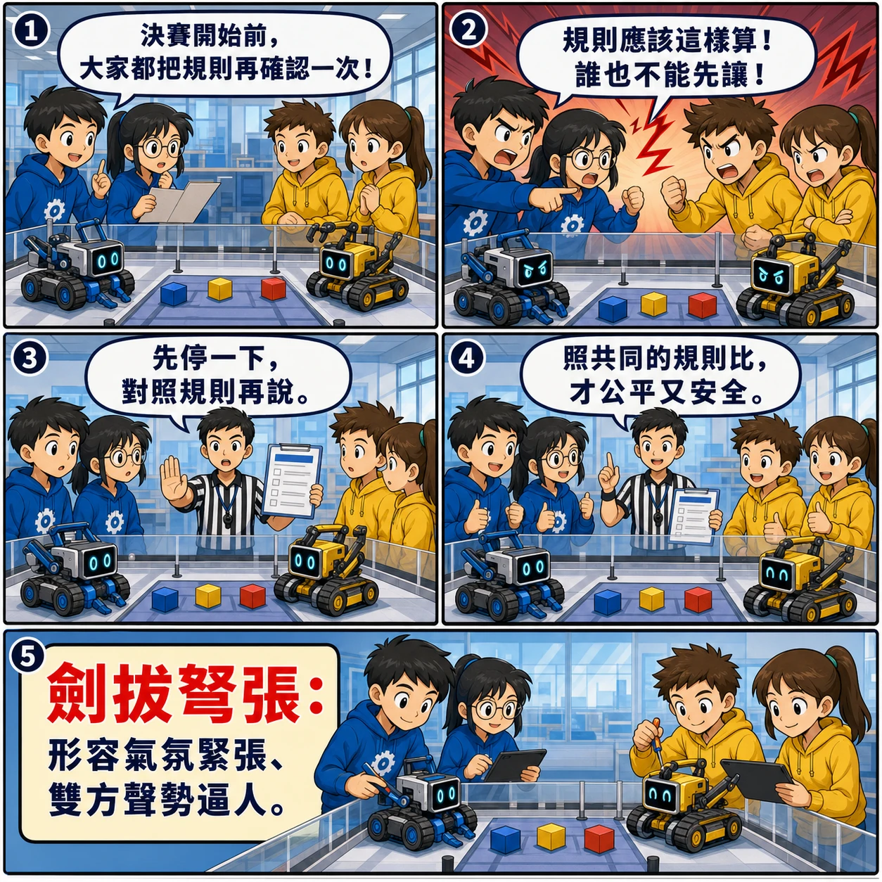 劍拔弩張的 AI 生成成語漫畫