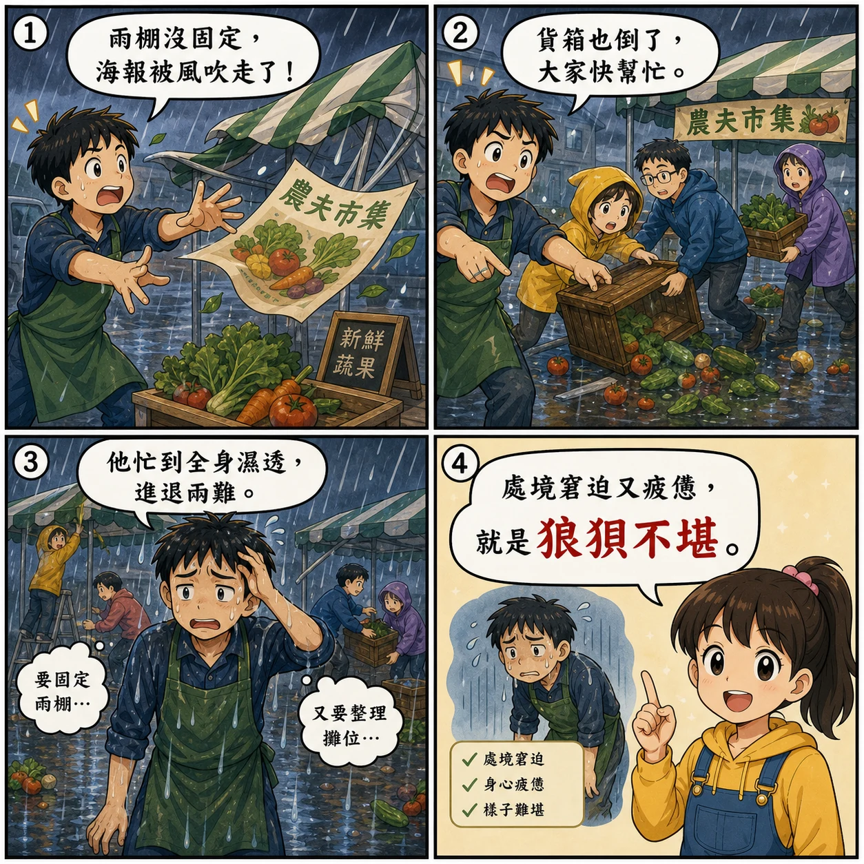 狼狽不堪的 AI 生成成語漫畫