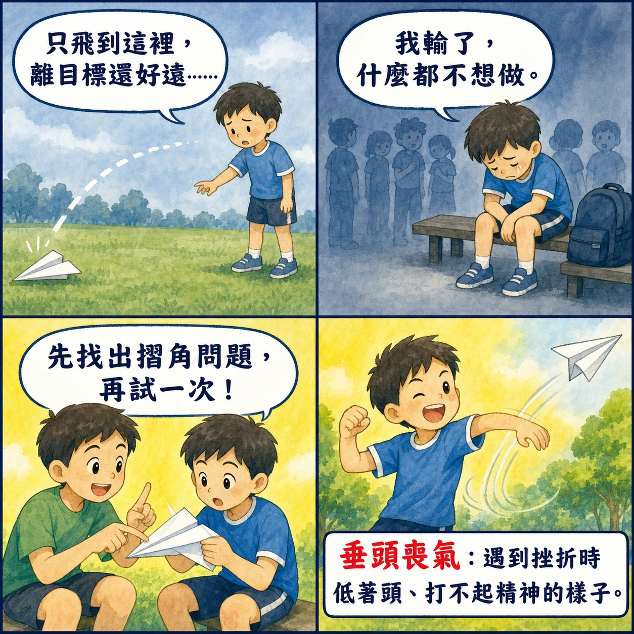 垂頭喪氣的 AI 生成成語漫畫