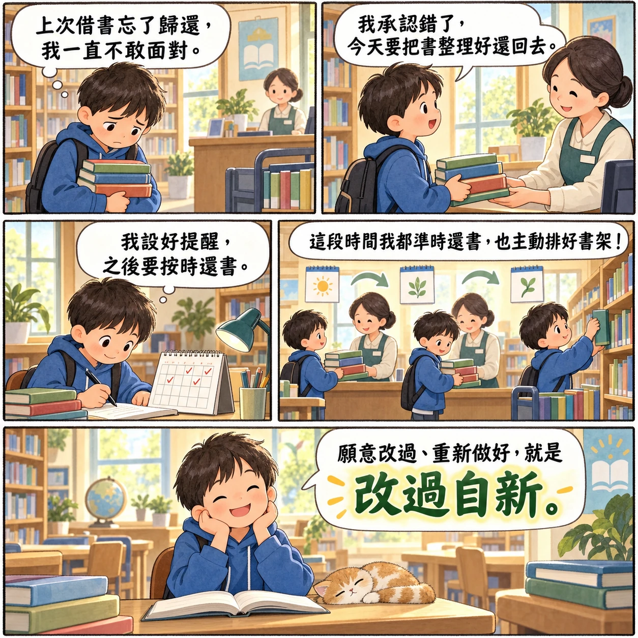 改過自新的 AI 生成成語漫畫