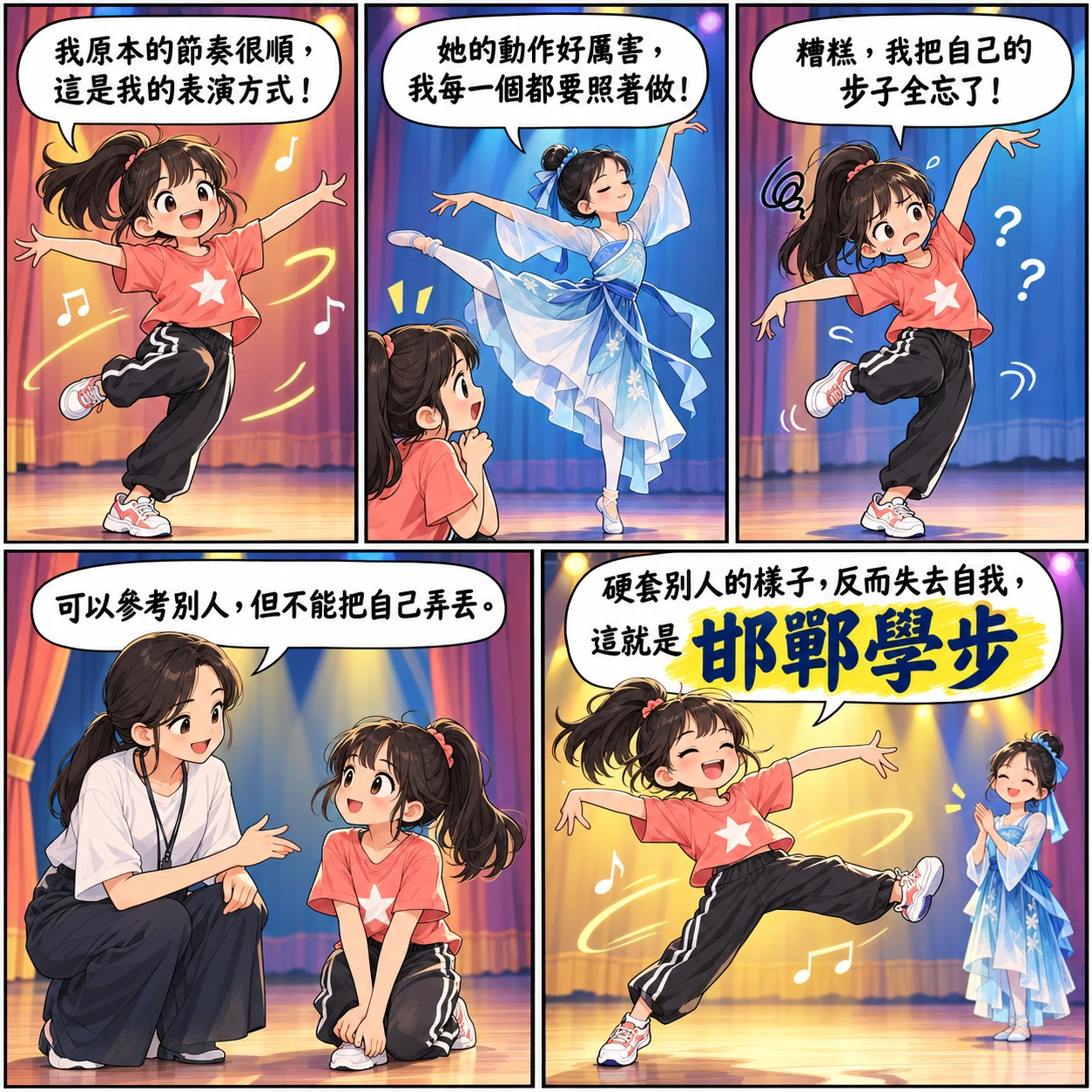 邯鄲學步的 AI 生成成語漫畫