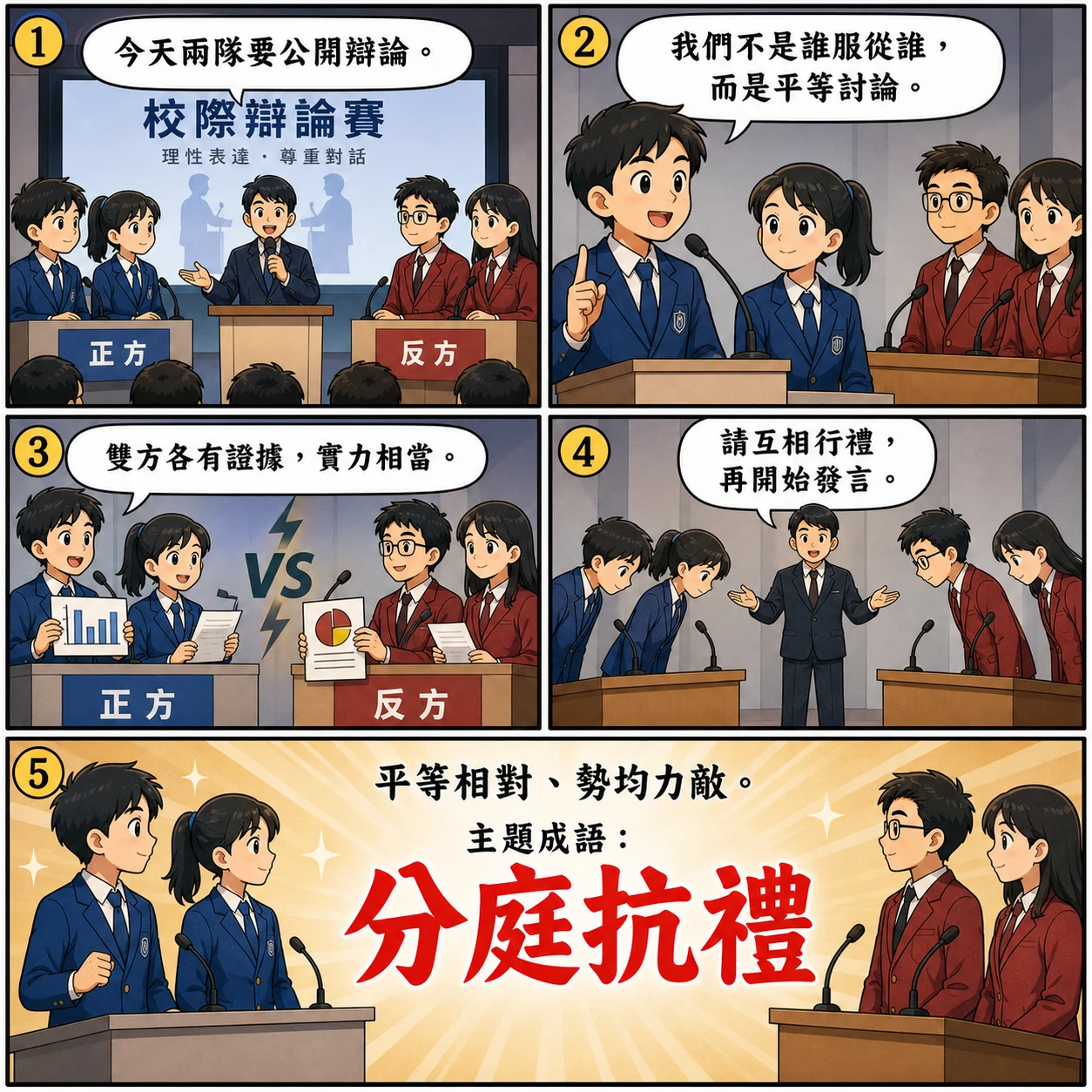 分庭抗禮的 AI 生成成語漫畫